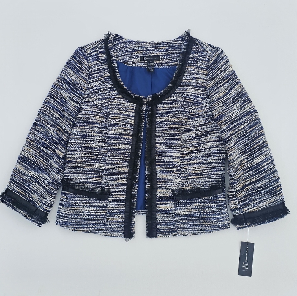 NWT Elegant Women's Blue Tweed Blazer